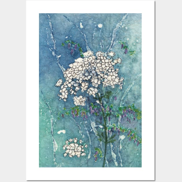 Queen Anne's Lace and Wild Cowpeas Watercolor Batik Wall Art by ConniSchaf